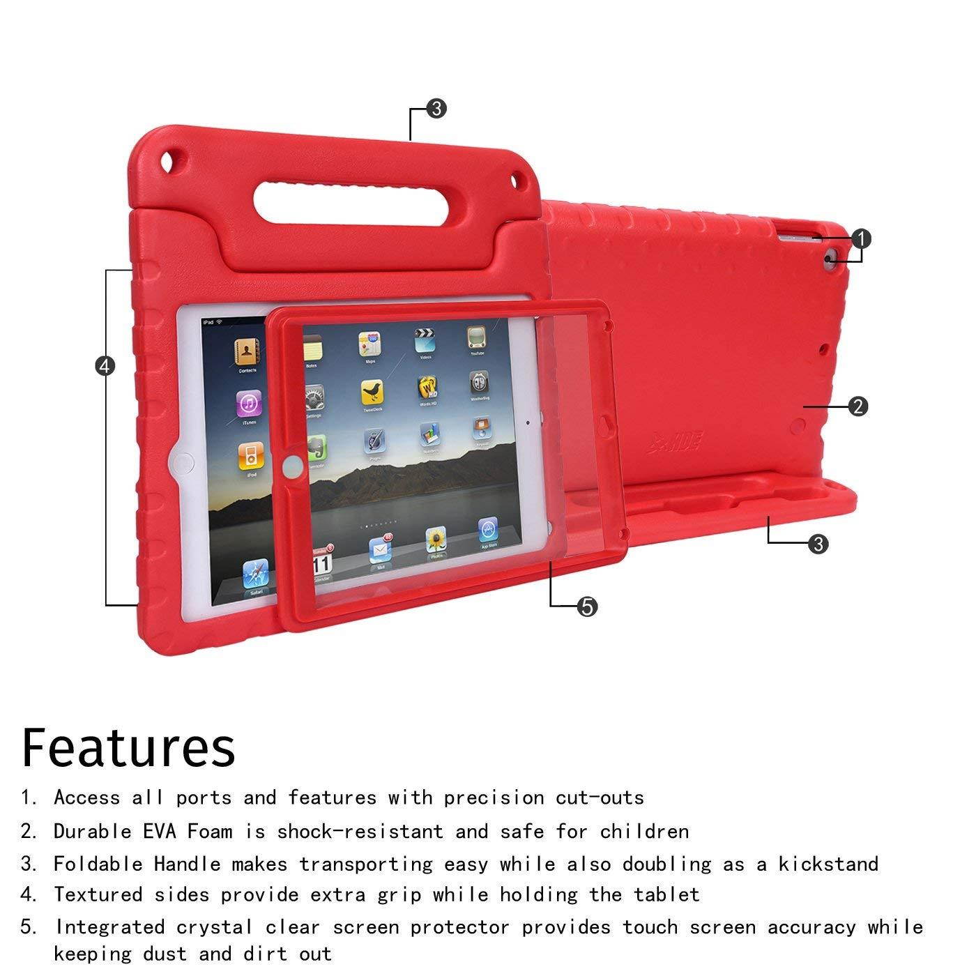 HDE Case for iPad 9.7-inch 2018 / 2017 Kids Shockproof Bumper Hard Cover Handle Stand with Built in Screen Protector for New Apple Education iPad 9.7 Inch (6th Gen) / 5th Generation iPad 9.7 - Red