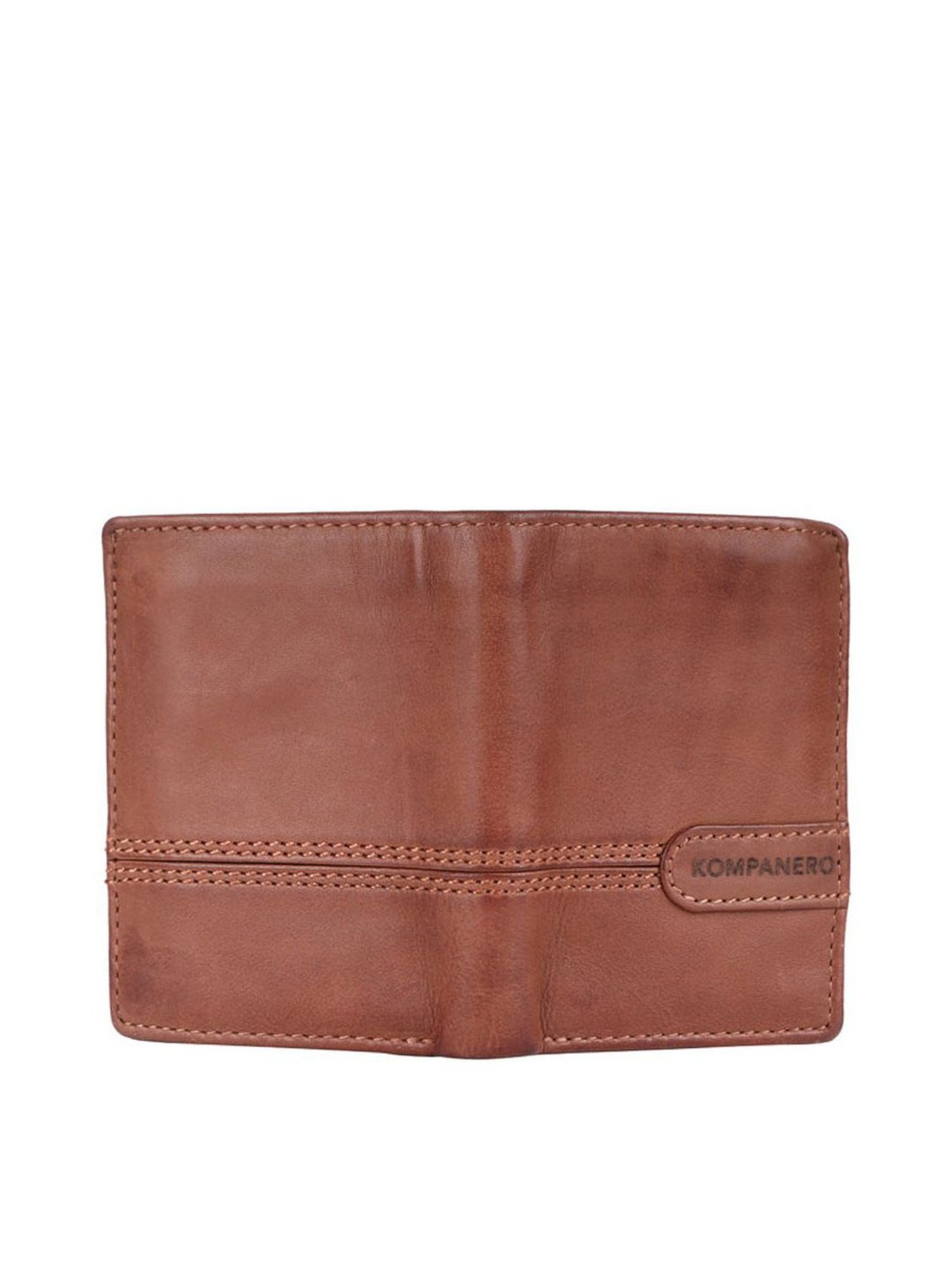 KOMPANERO Brooks Cognac Leather Textured Bi-Fold Wallet