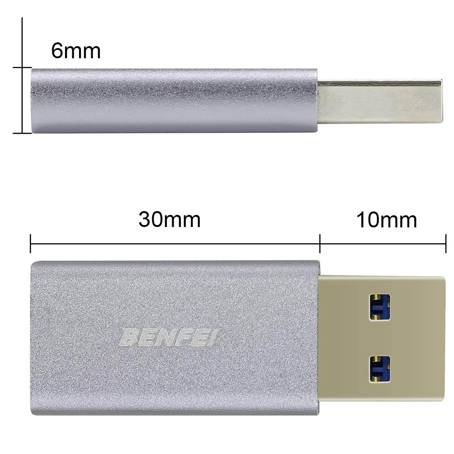 USB C Female to USB 3.0 Male Adapter, Benfei 2 Pack Type C to USB 3.0 A Adapter, Compatible with Laptops, Power Banks, Chargers, and More Devices with Standard USB A Ports