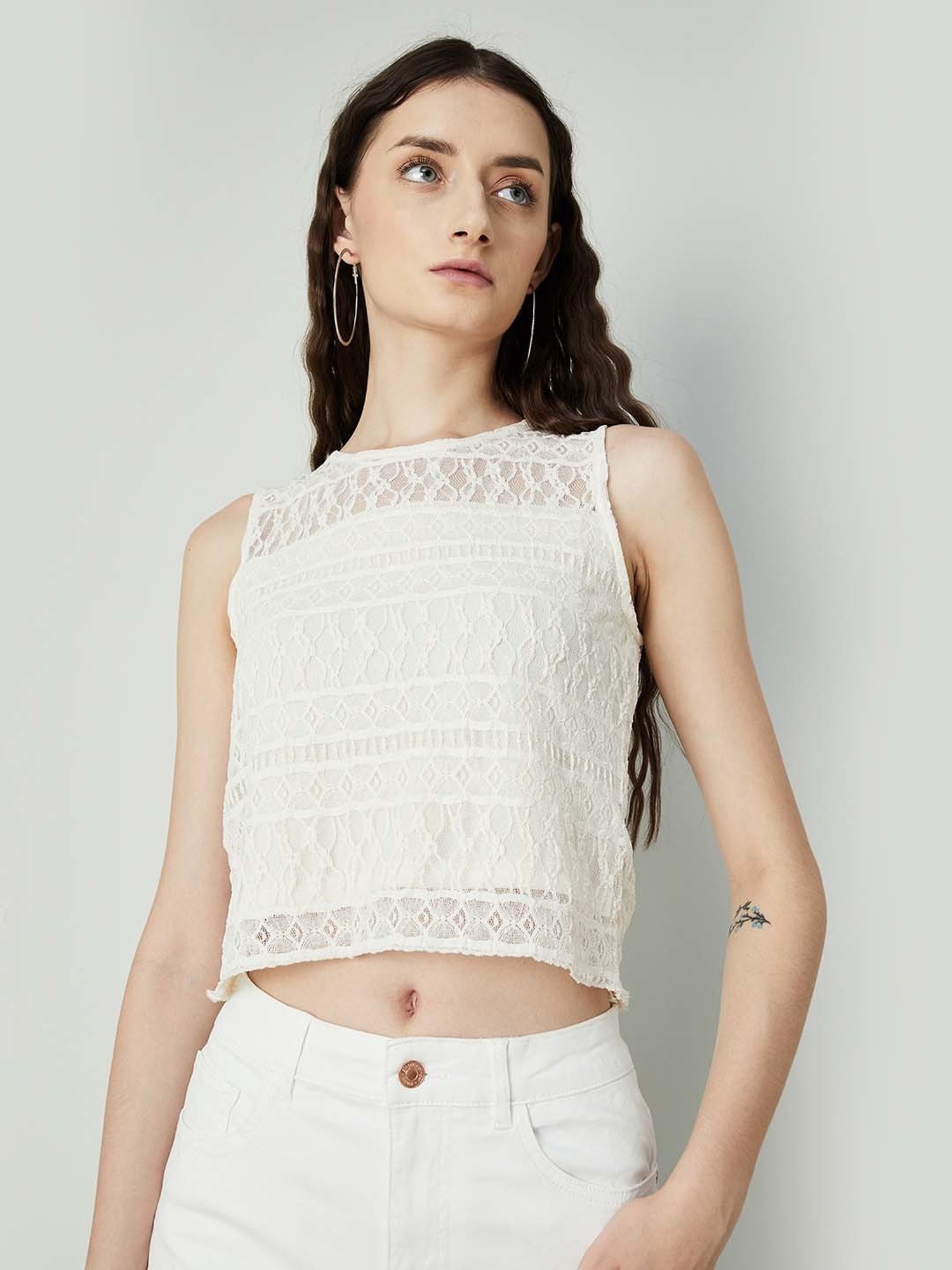 Ginger by Lifestyle Off-White Self Pattern Top