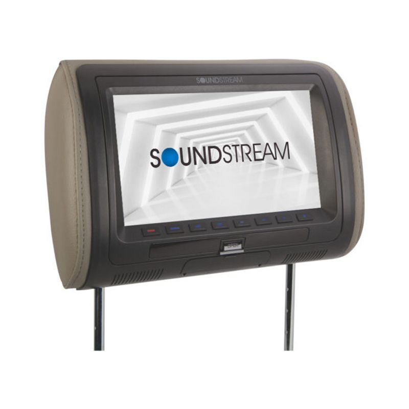 Soundstream VHD-90CC Universal Headrest with 9 Inch LCD Screen, DVD Player, AC/AUX and RVA Inputs, 3 Cover Options Included in Beige, Gray, and Black
