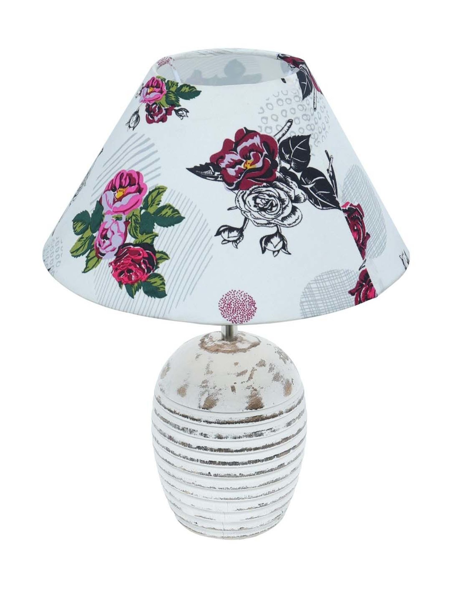Homesake Cone Rose Multicolor Wood Ribbed Basket Table Lamp with Fabric Lampshade