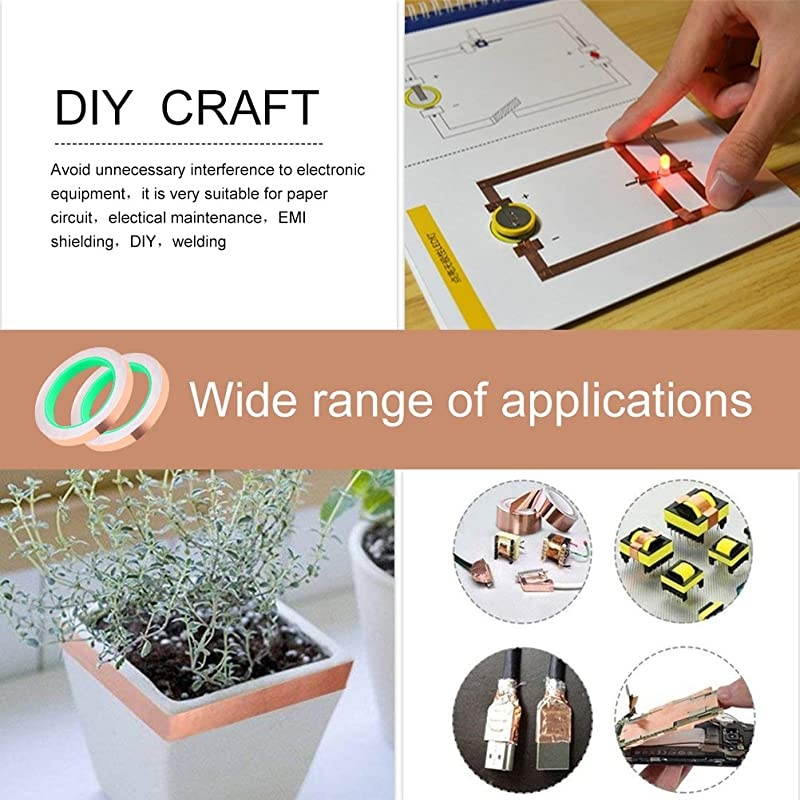 Pack Copper Foil Tape Cooyeah DoubleSided Conductive Adhesive Tape for EMI Shielding Craft Arts Paper Circuits Electrical Repairs Grounding 14 x 218yd