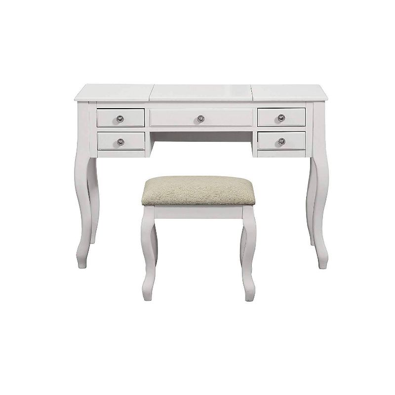 Cherub Vanity Set Featuring Stool And Mirror White - Benzara