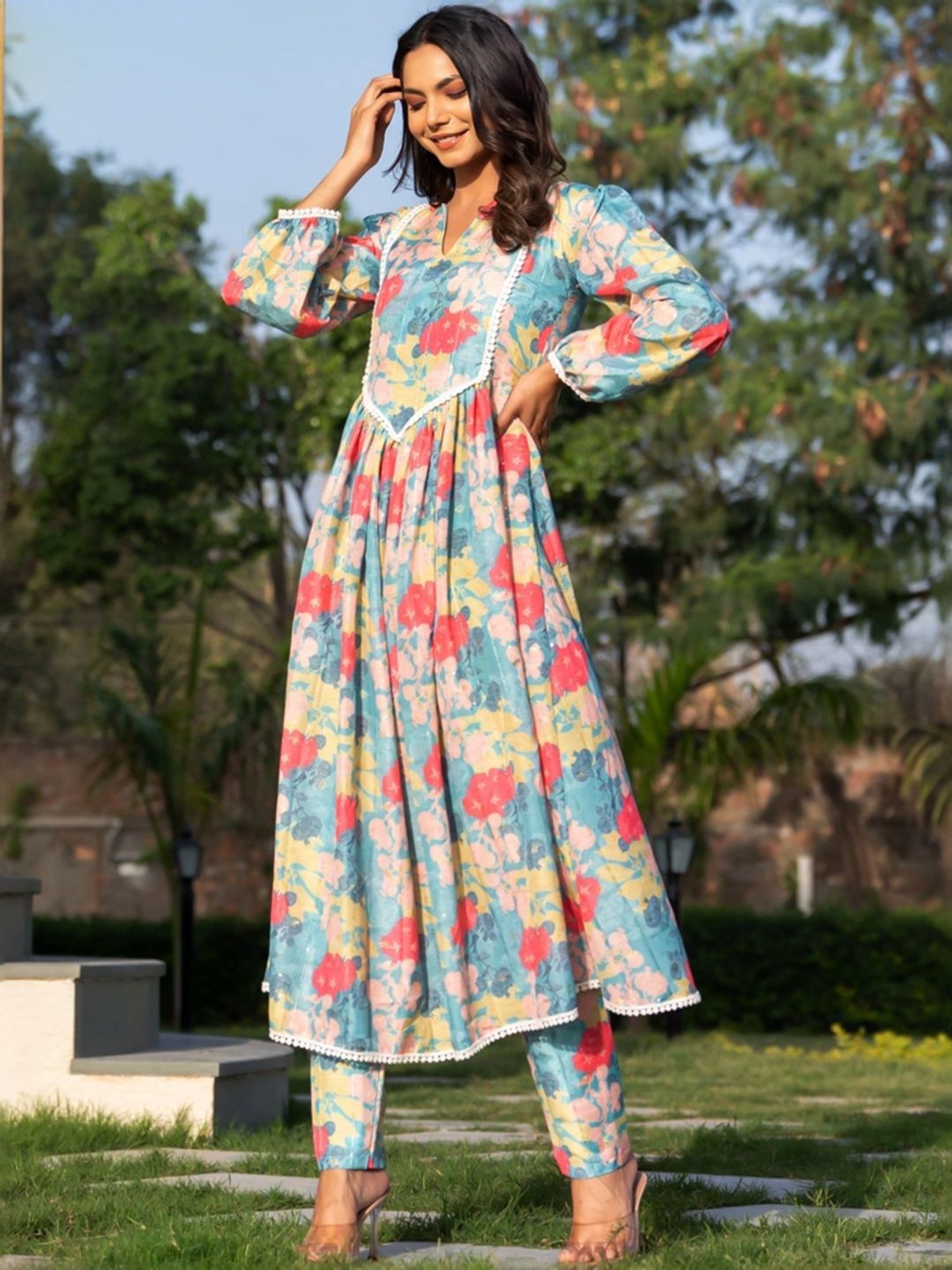 HOUSE OF JAMOTI Blue Printed A Line Kurta