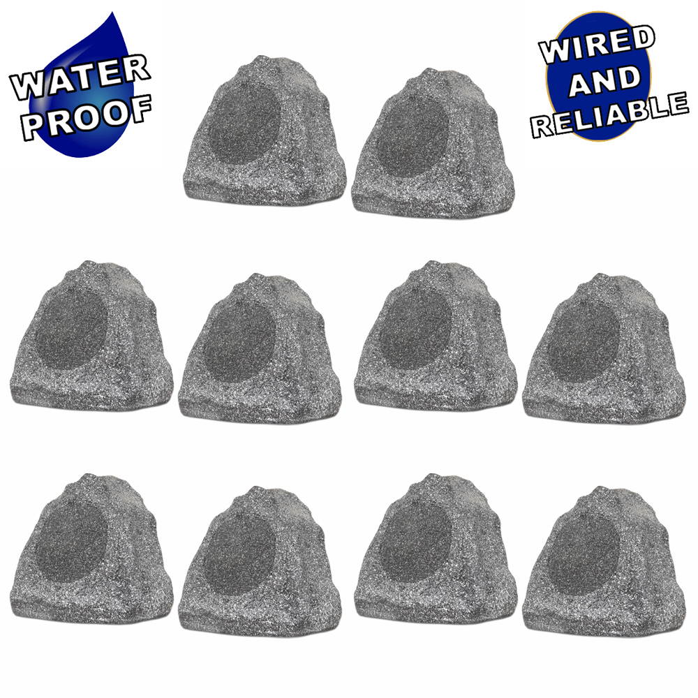 Theater Solutions 10R6G Outdoor Granite 6.5" Rock 10 Speaker Set for Deck Pool Spa Yard Garden