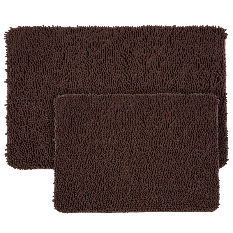 2pc Solid Memory Foam Shag Bath Mat Set Brown - Yorkshire Home