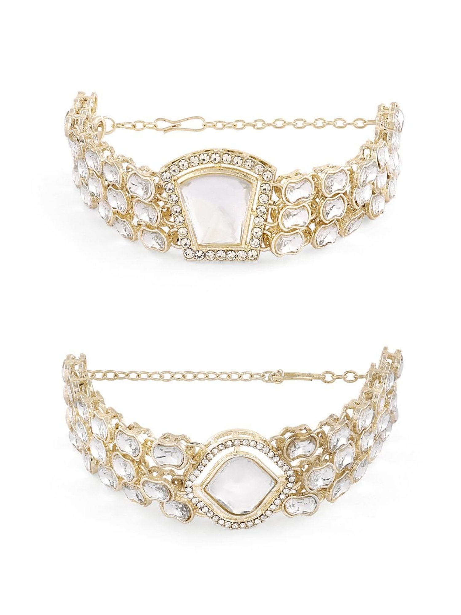 Zaveri Pearls Set of 2 Gold Tone Dazzling Austrian Diamonds & Stones Fusion Bracelets-ZPFK17945