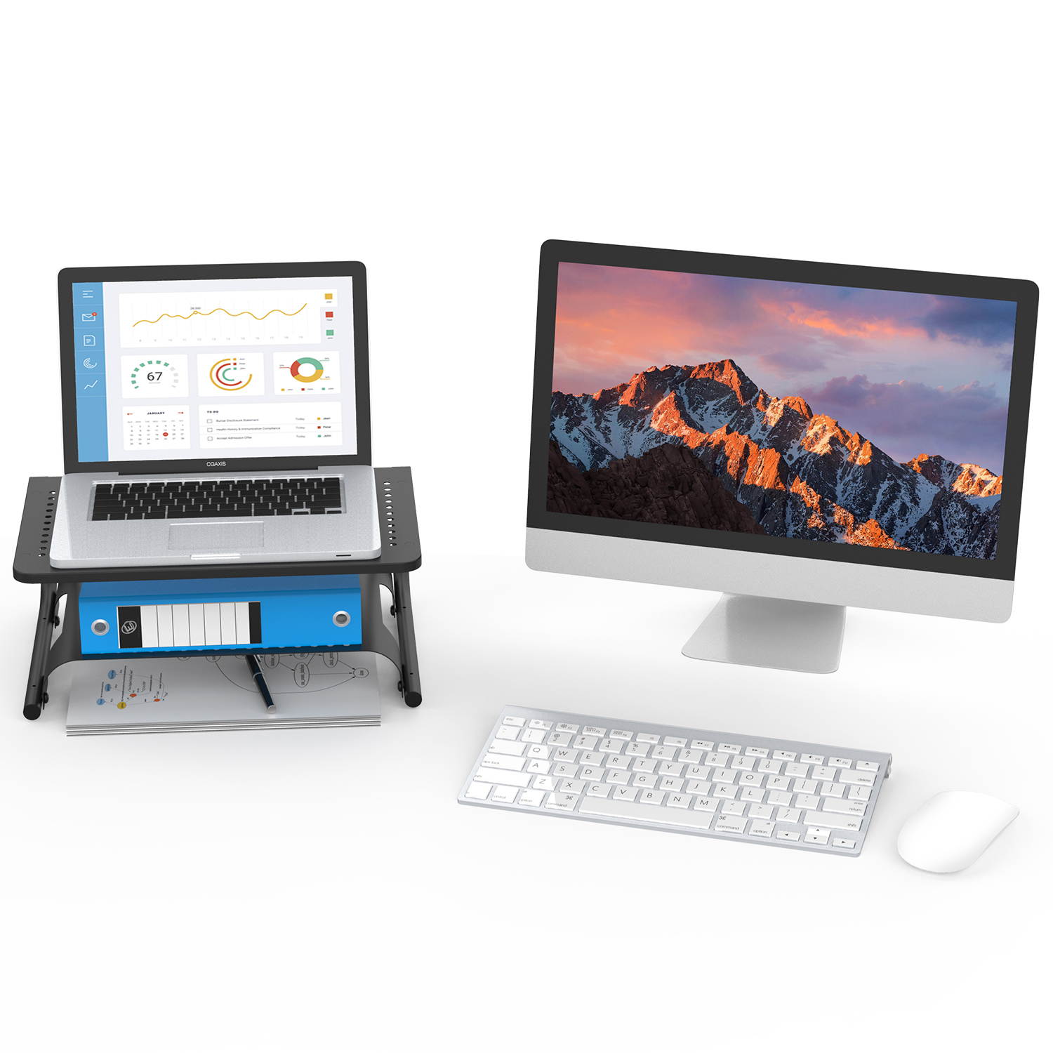 Monitor Stand Riser with Vented Metal Base, 2 Tier Desk Organizer Stand for Laptop Computer, Desktop Printer Stand with Anti-Slip Pads Holds 44lbs, Versatile as Storage Shelf & Screen Holder by HUANUO