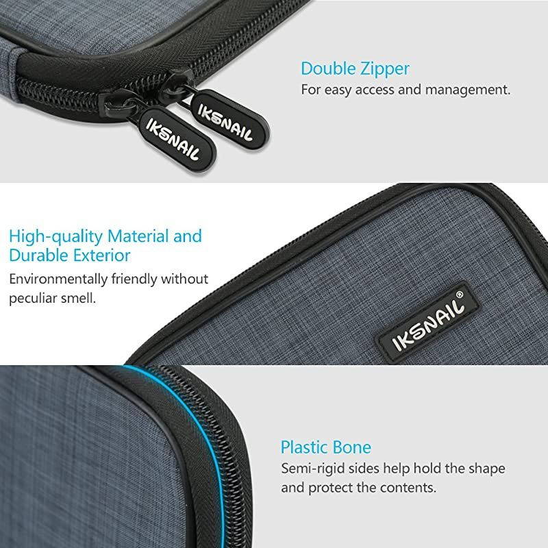 Universal Cable Organizer Bag  Small Electronics Accessories Cases Travel Carrying Pouch for USB Cables Earphone Charger Phone Charging Cords SD Card Hard Drive Gray