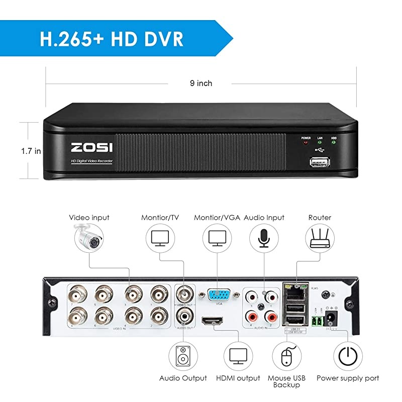 H.265+ Full 1080p Home Security Camera System Outdoor Indoor, 5MP-Lite CCTV DVR 8 Channel with Hard Drive 1TB and 4 x 1080p Weatherproof Surveillance Camera with 80ft Night Vision, Motion Alerts