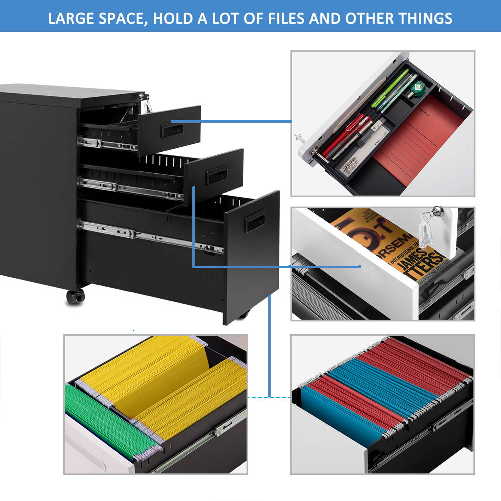 3-Drawer Metal Mobile File Cabinet with Lock, 20-1/2w x 15-1/2d x 23-3/8h, Black