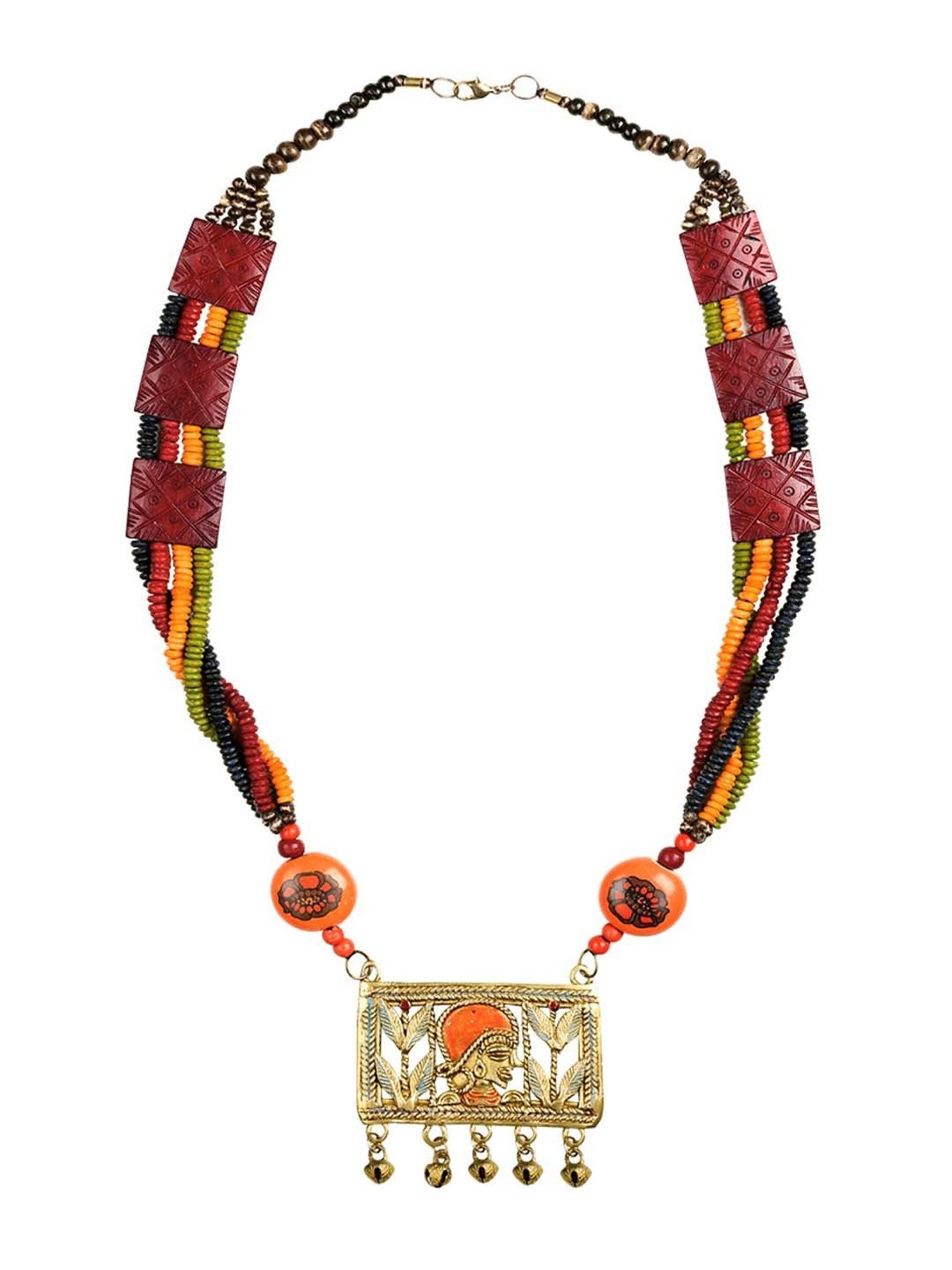 ExclusiveLane 'Tribal Queen Floral' Multicolored Brass Necklace Handcrafted in Dhokra Art