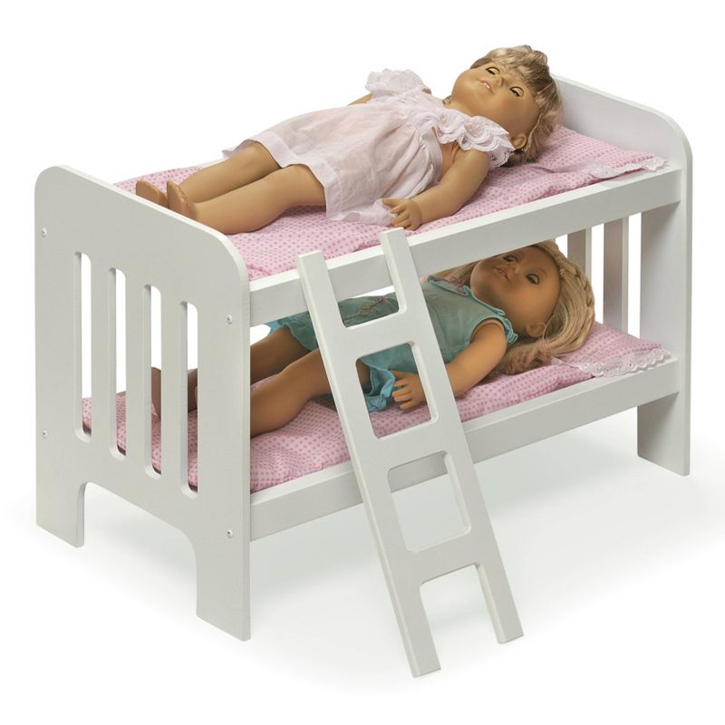 Badger Basket Doll Bunk Bed with Bedding, Ladder, and Free Personalization Kit - White/Pink/Gingham