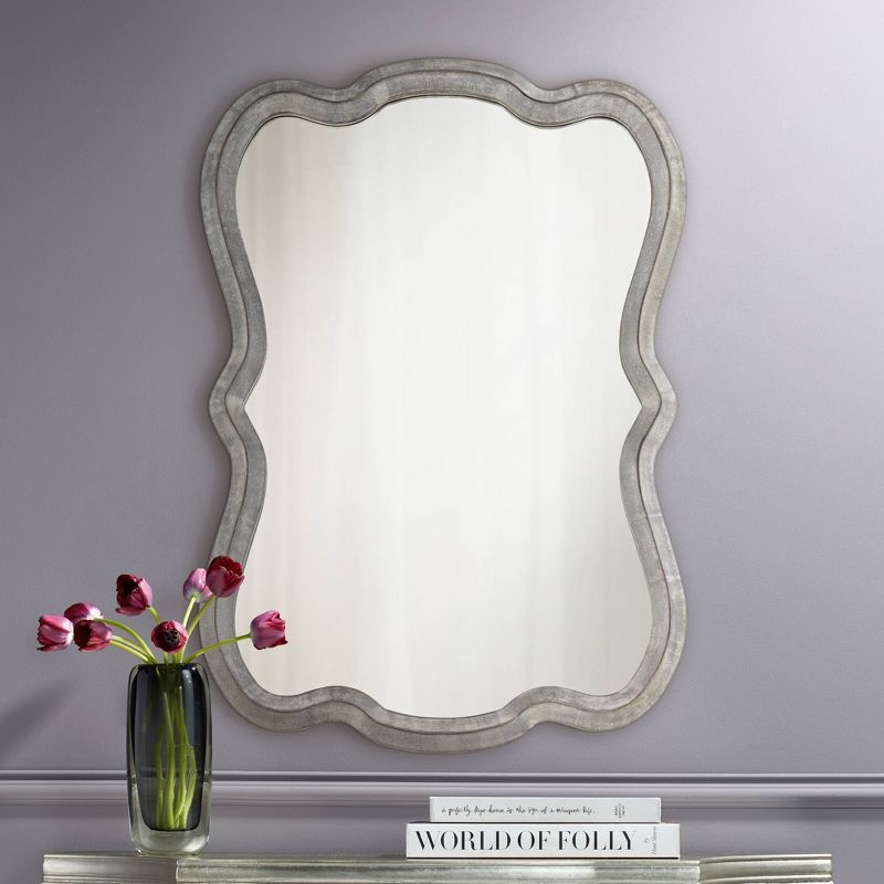 Noble Park Gemma Distressed Silver 25" x 36" Scallop Edge Wall Mirror