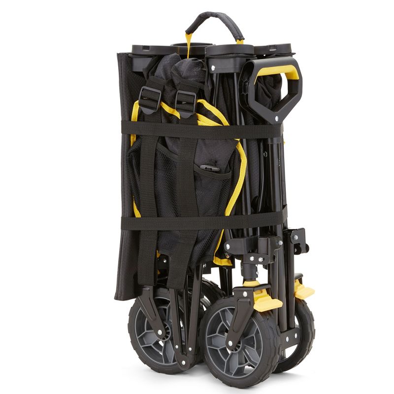 Gorilla Carts 7 Cubic Feet Foldable Collapsible Durable All Terrain Utility Pull Beach Wagon with Oversized Bed and Built In Cup Holders, Black