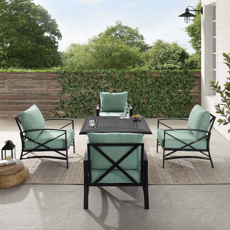 Kaplan 5pc Outdoor Conversation Set with Dante Fire Table & 4 Arm Chairs - Mist - Crosley
