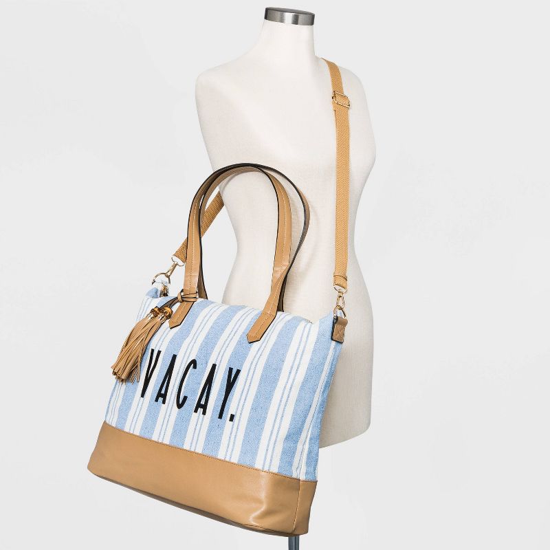 VR NYC Striped Zip Closure Tote Handbag - Blue