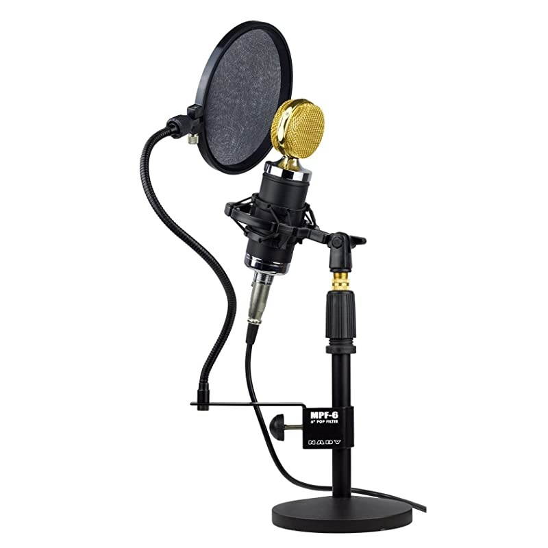 MPF-6 6-Inch Clamp On Microphone Pop Filter with Flexible Gooseneck and Metal Stabilizing Arm