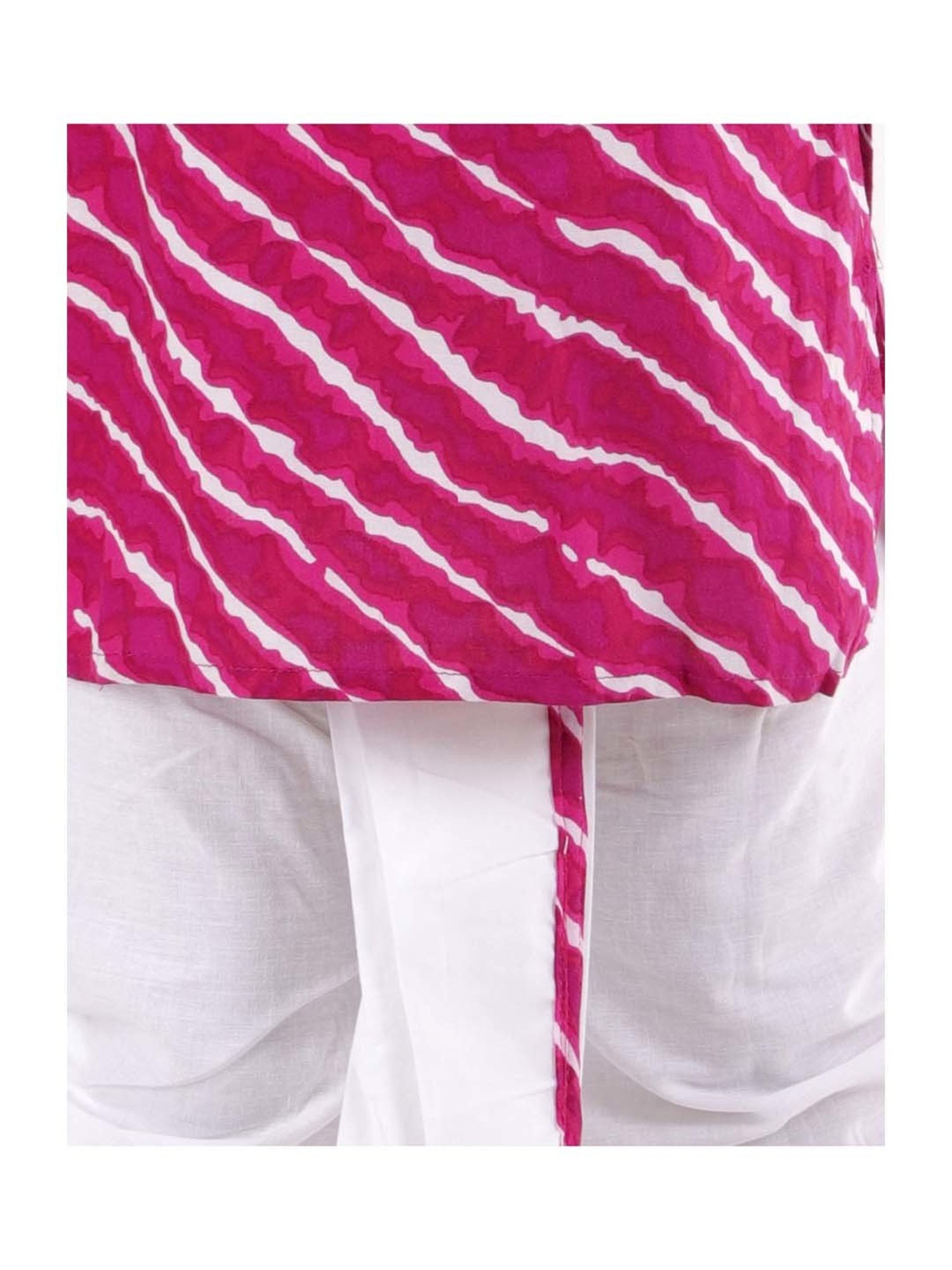 Ahhaaaa Kids Pink & White Cotton Striped Kurta Set