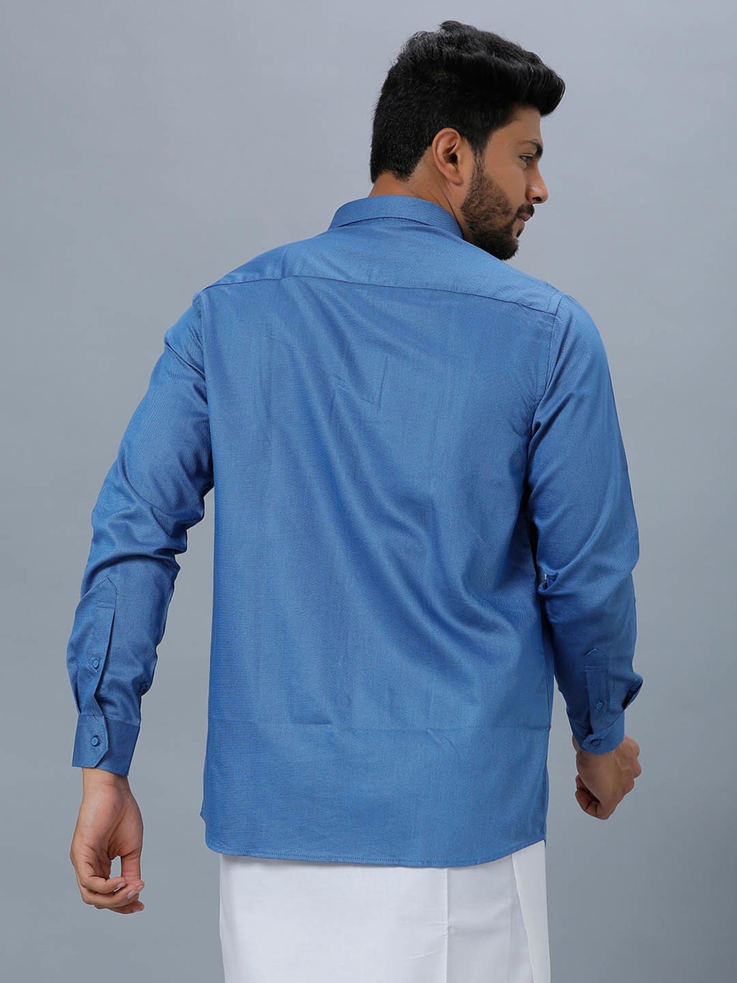 Ramraj Blue Cotton Regular Fit Shirt