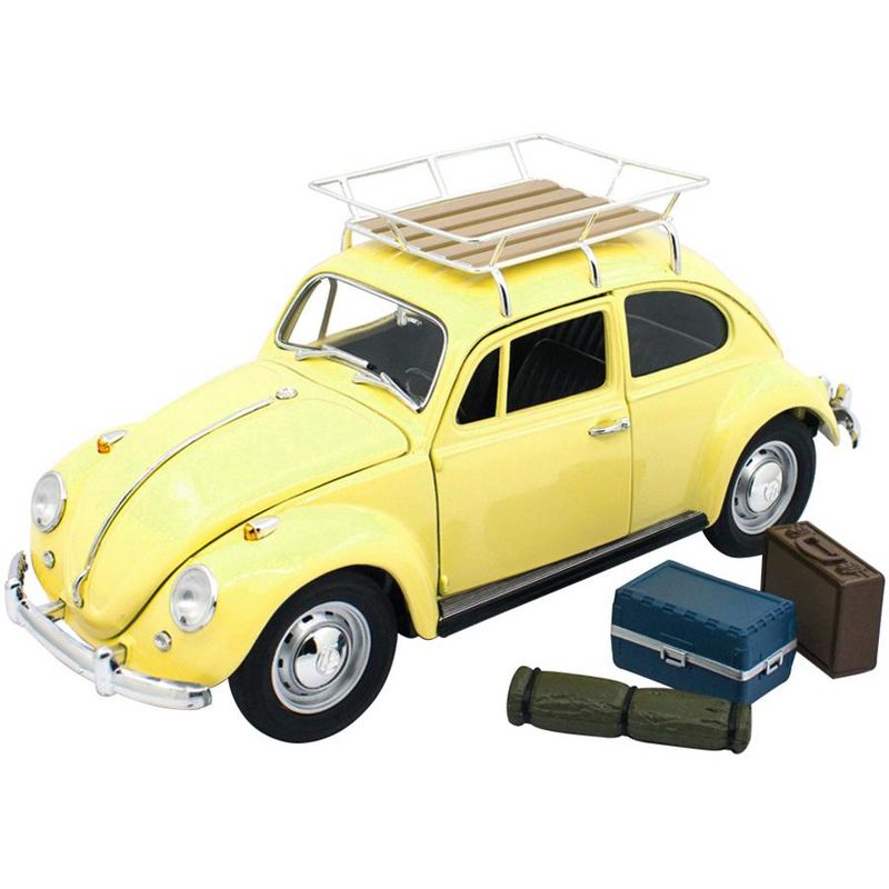 1967 Volkswagen Beetle with Roof Rack and Luggage Yellow 1/18 Diecast Model Car by Road Signature