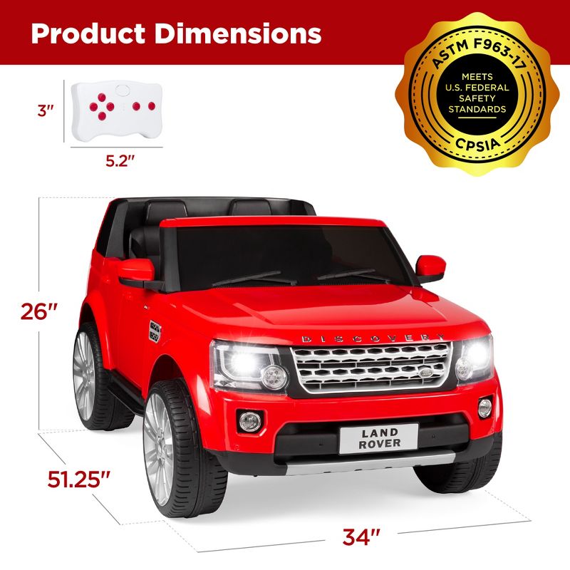 Best Choice Products 12V 3.7 MPH 2-Seater Licensed Land Rover Ride On Car Toy w/ Parent Remote Control - Red