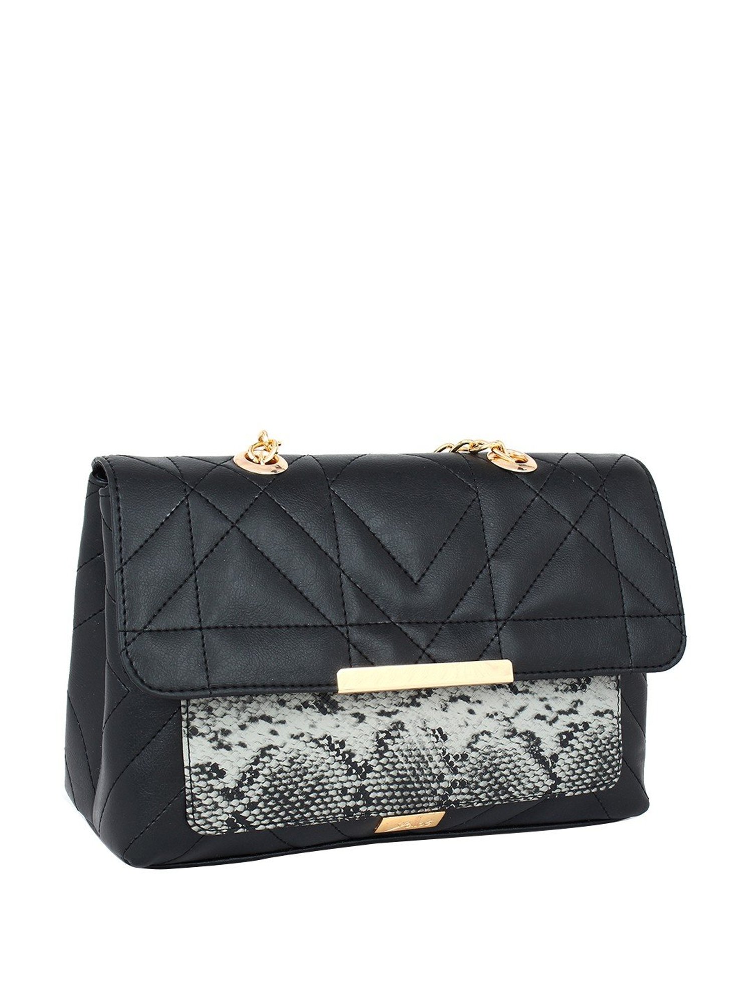 Yelloe Black Textured Medium Sling Handbag