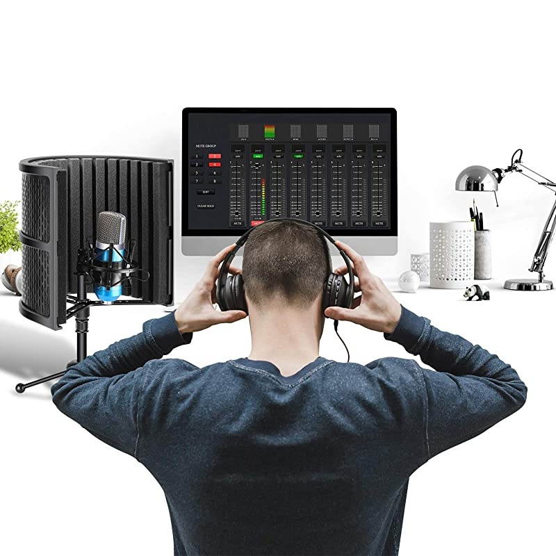 Tabletop Compact Microphone Isolation Shield with Tripod Stand, Mic Sound Absorbing Foam for Studio Sound Recording, Podcasts, Vocals, Singing, Broadcasting (Mic and Shock Mount Not Included)