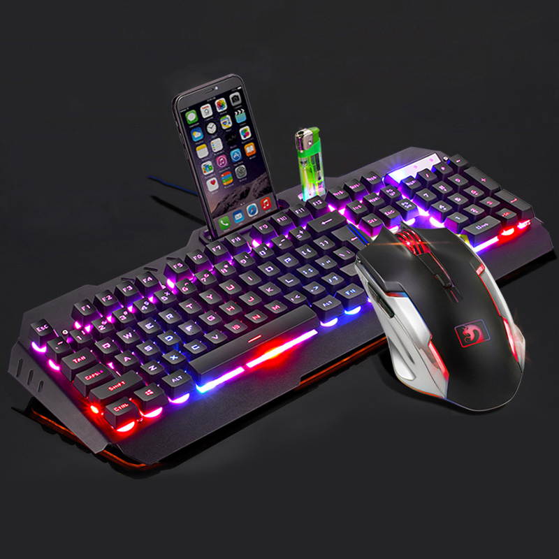 UrChoiceLtd 2017 Technology Orange Yellow LED Backlit Multimedia Ergonomic Usb Gaming Keyboard with a Phone Stand and Lighter Stand + 2000DPI Gaming Mouse + Gaming Mouse Pad For Laptop Computer