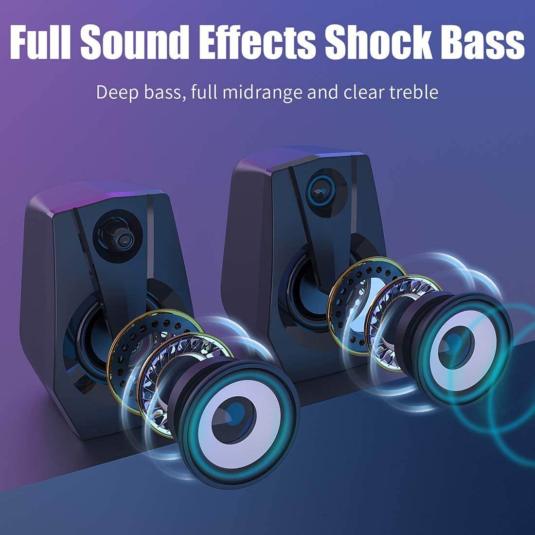 UKCOCO Computer Speakers, Stereo 2.0 USB Multimedia Speaker with Led/Volume Control Powered by USB,Gaming Speakers for PC Laptop Desktop Loudspeaker