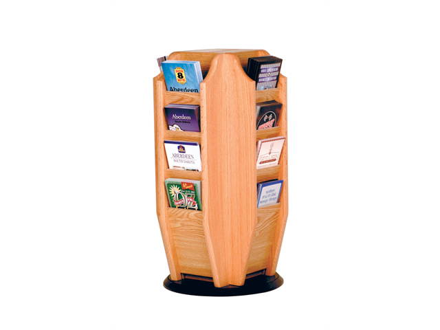 Wooden Mallet Cascade Spinning Countertop 16" Brochure Pockets Books Magazine Floor Display Rack Stand Light Oak