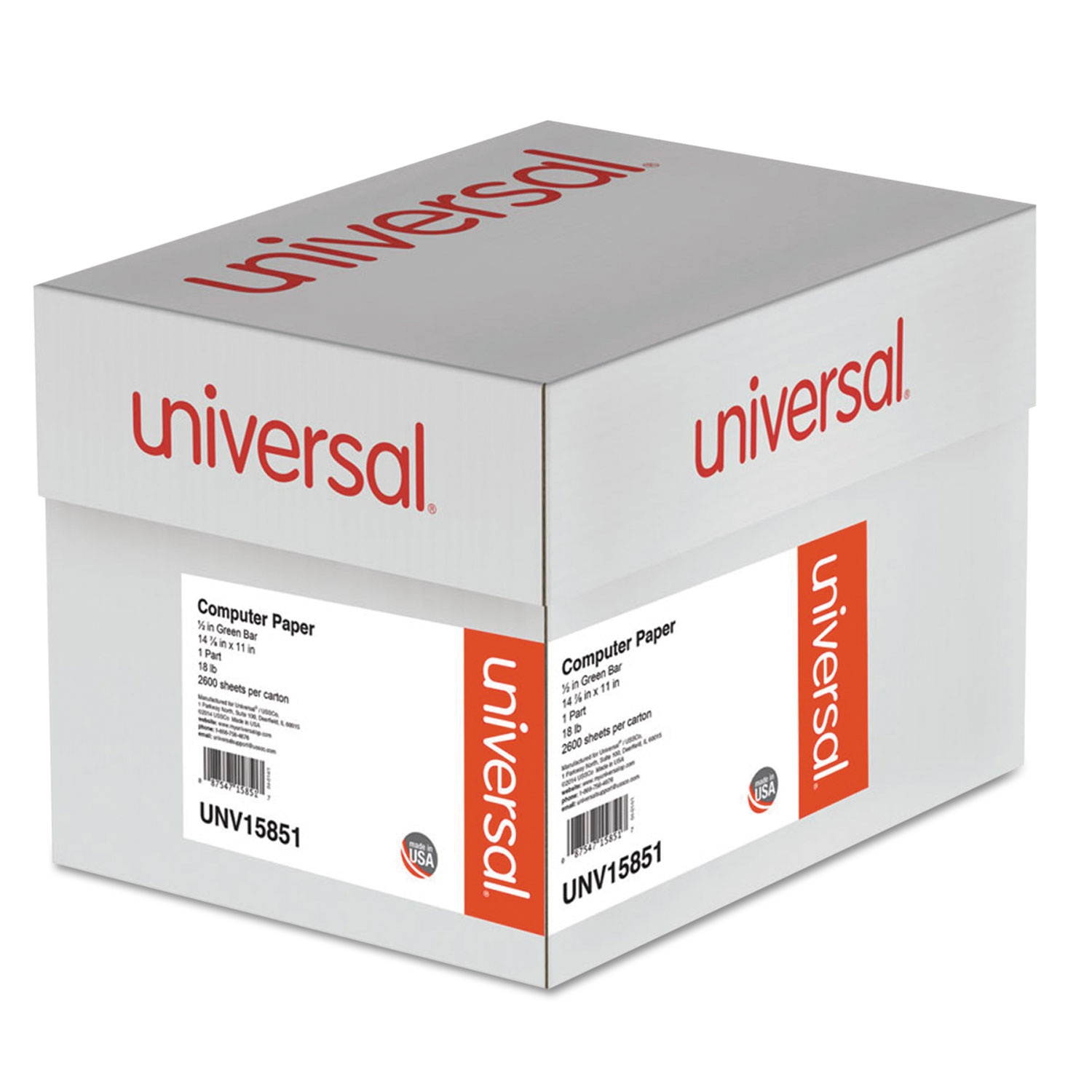 UNIVERSAL Green Bar Computer Paper 18lb 14-7/8 x 11 Perforated Margins 2600