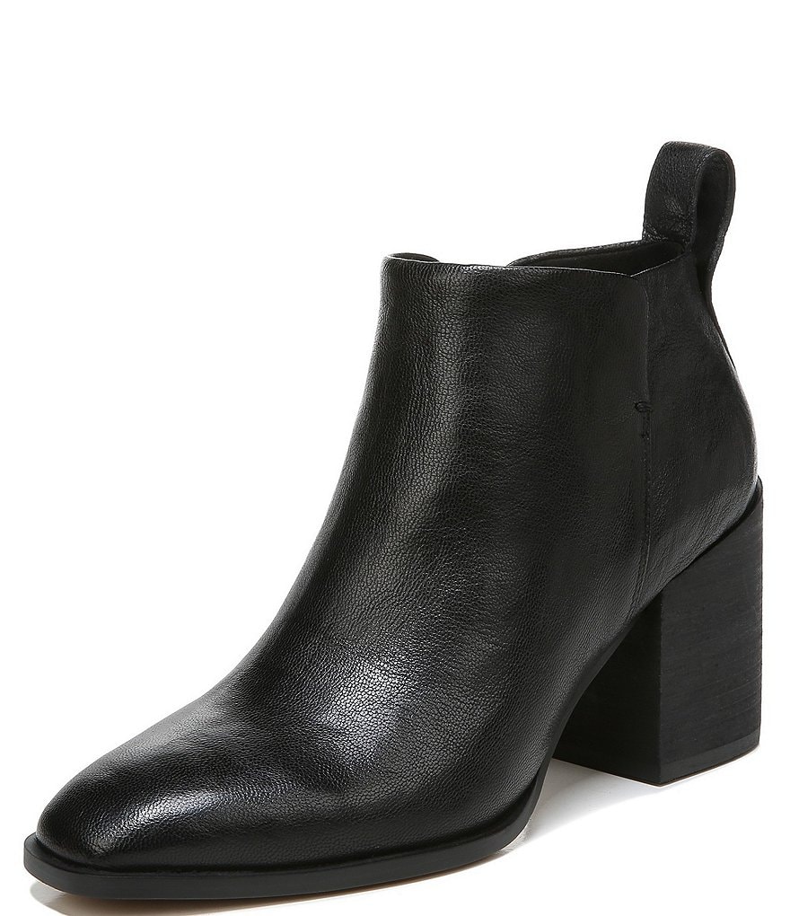 Vionic Lyssa Distressed Leather Square Toe Block Heel Booties