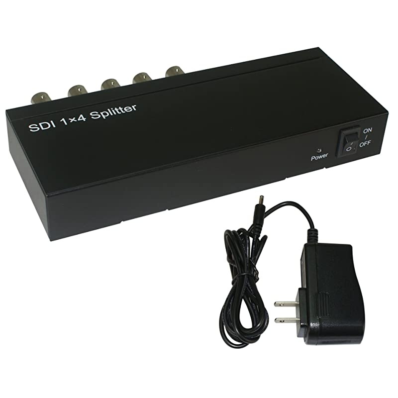 SDI Splitter 1x4 Supports 3G-SDI, HD-SDI, SD-SDI Signals, up to 1080p & 1312ft / 400M, 1 Input 4 outputs w/AC Adapter - Black (66005)