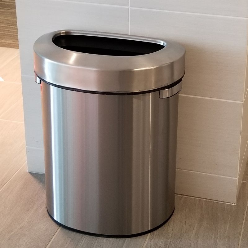 iTouchless Open Top Kitchen Trash Can 18 Gallon Semi-Round Silver Stainless Steel