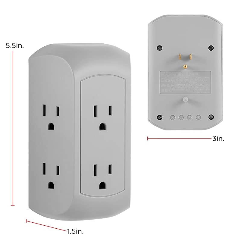 UltraPro 6Outlet Sur Protector Adapter Spaced 3Prong Power Strip Wall Tap Charging Station Side Access Gray 47823