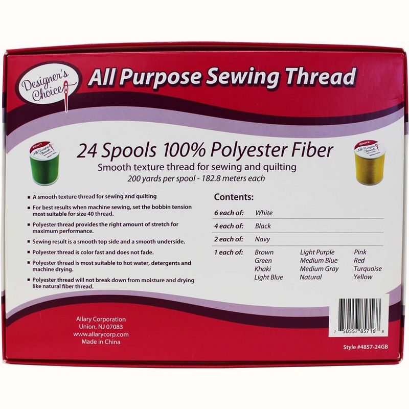 Allary Designer's Choice All Purpose Sewing Thread 24pc-Assorted Colors