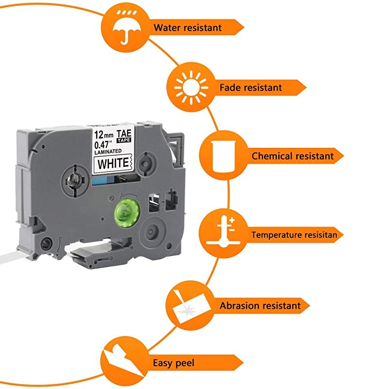 Label Tape Replacement for Brother TZe231 TZ231 Laminated PTouch Label Maker Tape Black on White Work on PTouch PTH110 PTD200 PTD600047 x 26212mm x 8m6Pack