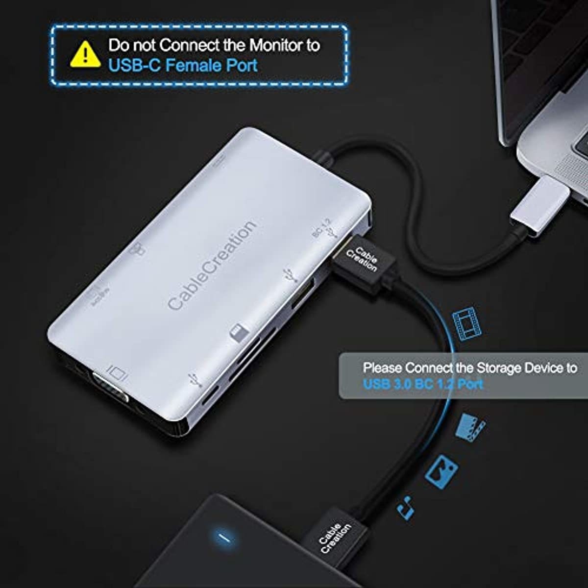 9 in 1 USB C Hub, CableCreation USB Type C to HDMI+VGA Dual Display, Ethernet, 2 USB 3.0, SD/Micro SD Slot, USB C and 100W PD Dock Thunderbolt 3 Compatible, for MacBook Pro/Air, Dell XPS and More
