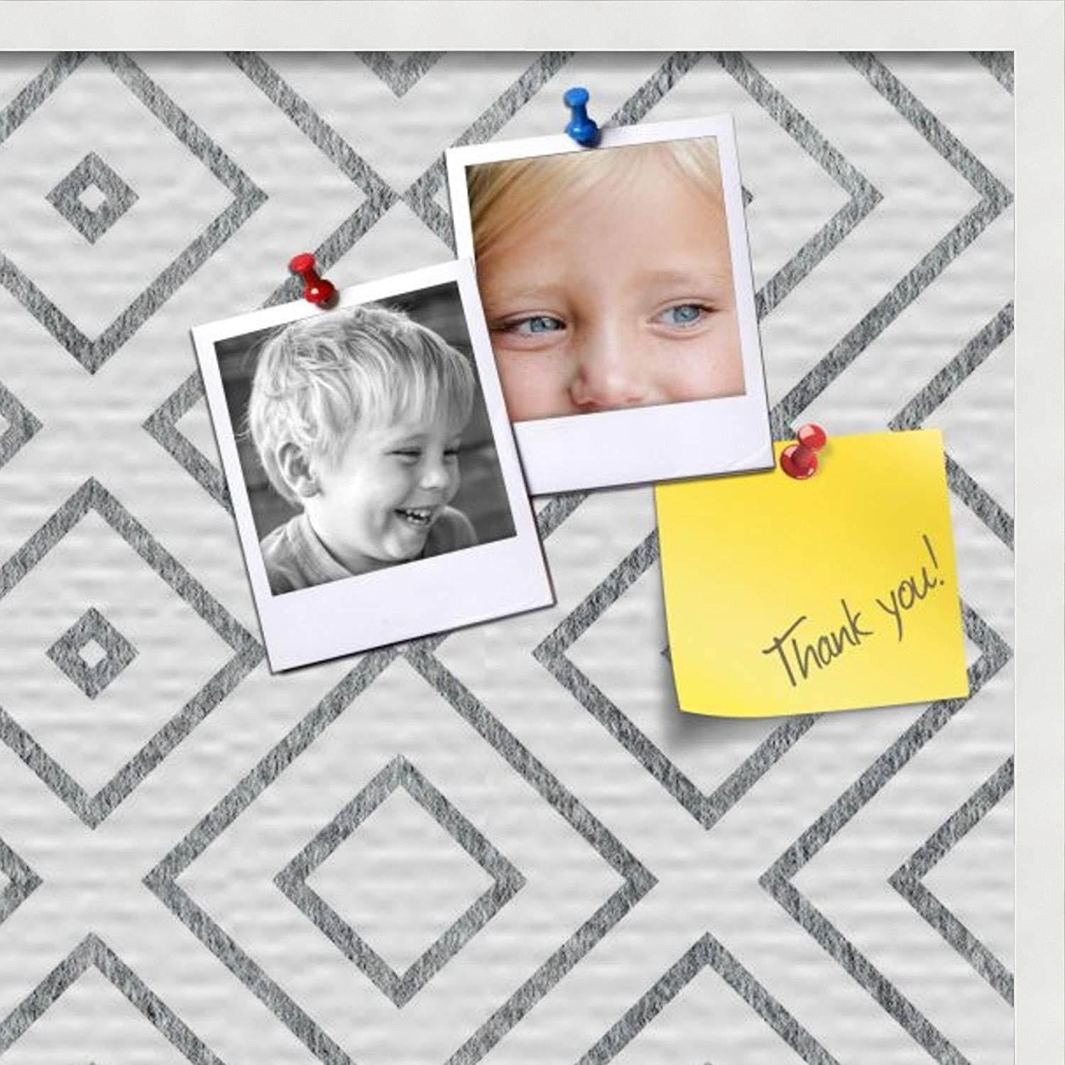 PinPix custom printed pin cork bulletin board made from canvas, Modern Deco Distressed 36x24 Inches (Completed Size) and framed in Satin White Frame (PinPix-Group-55)