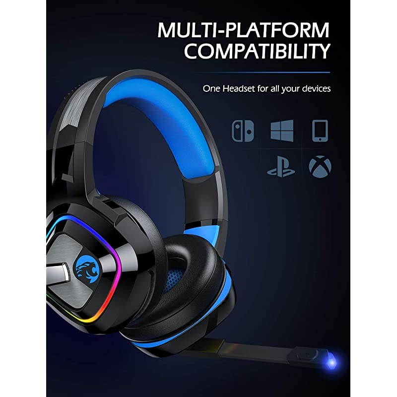 Gaming Headset PS4 Headset Xbox One Headset with Noise Canceling Mic and Rgb Light PC Headset with Stereo Surround Sound OverEar Headphones for PC PS4 Xbox One Laptop