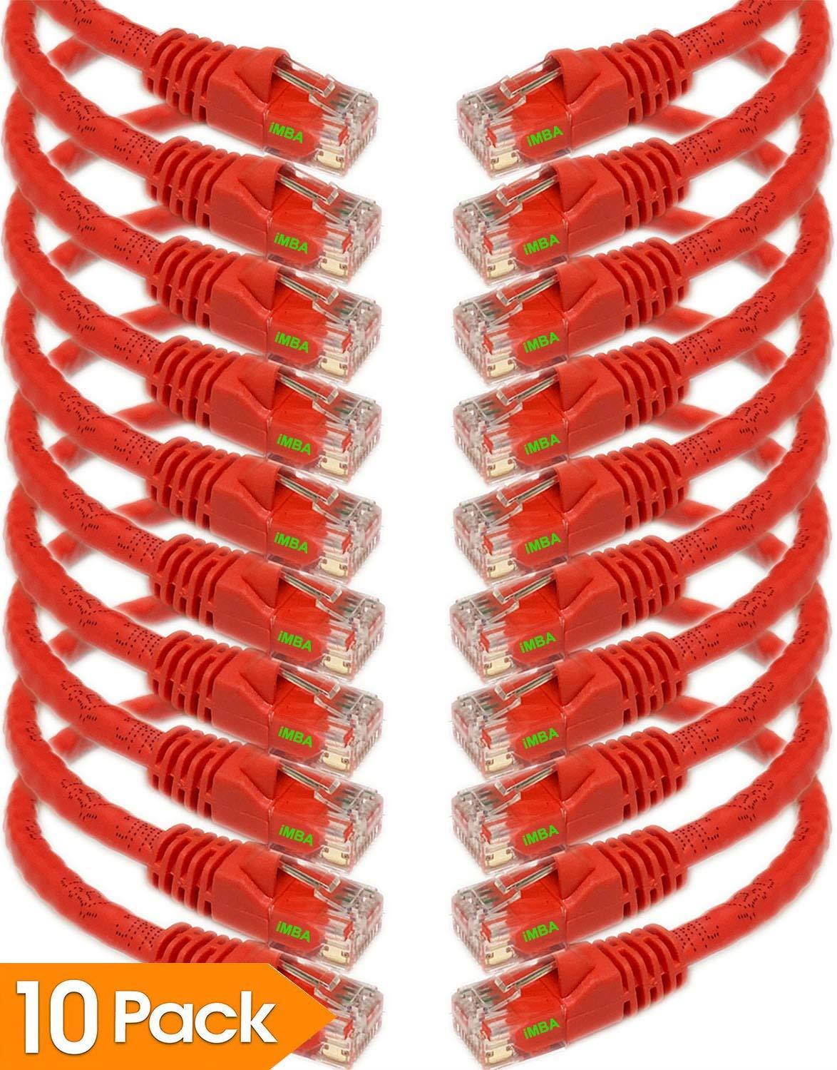 iMBAPrice 25'Cat5e Network Ethernet Patch Cable, 10 Pack, Red (IMBA-CAT5-25RD-10PK)