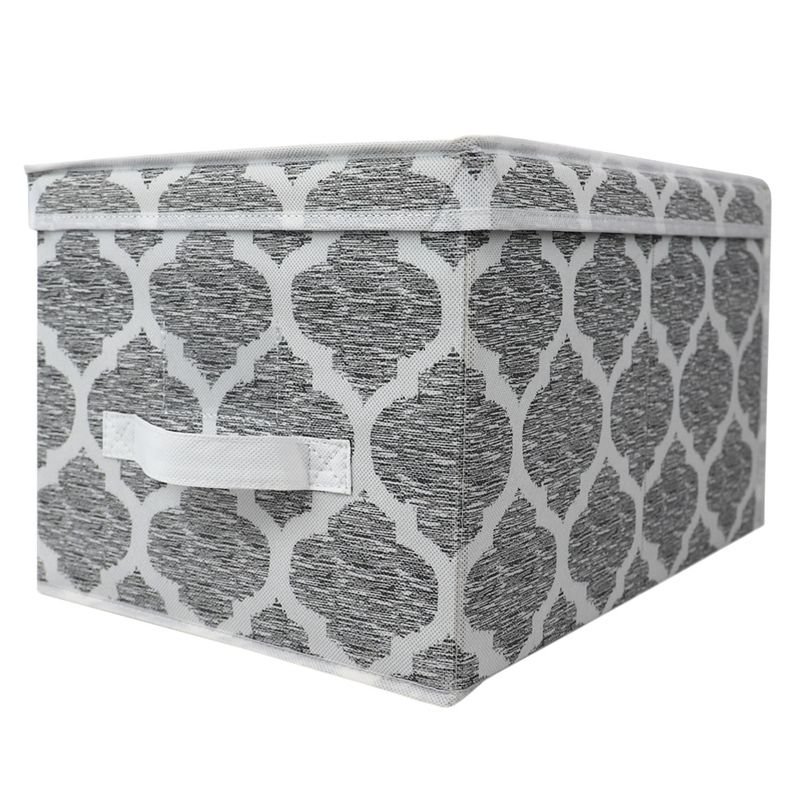 Home Basics Arabesque Large Non-Woven  Storage Box with Label Window, Grey