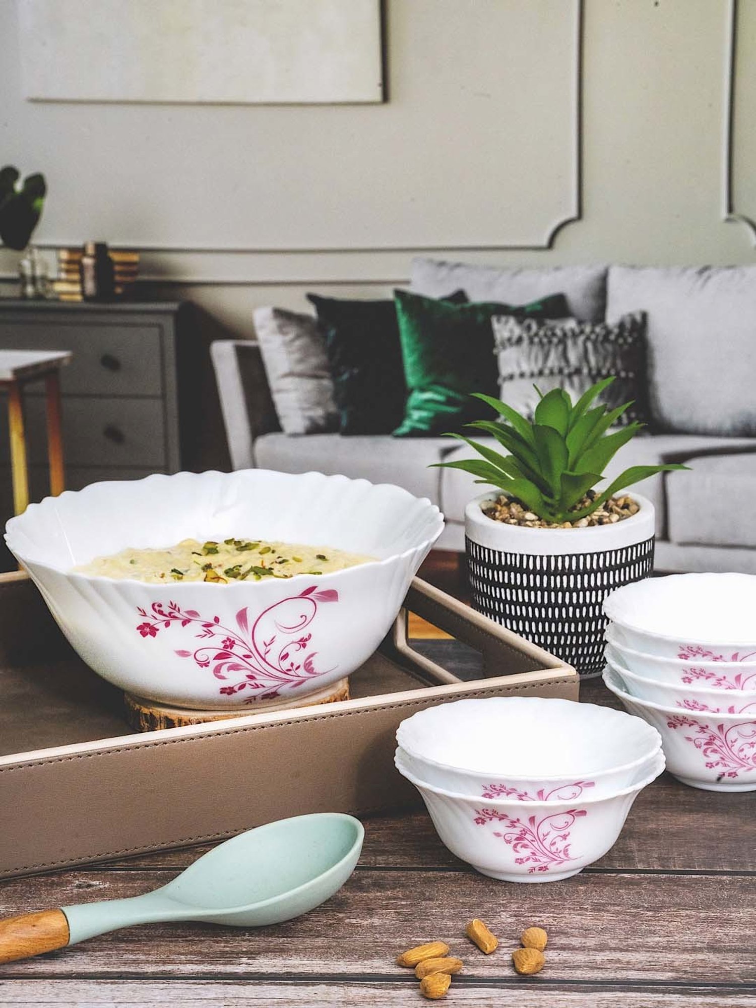 Cello White Opalware 7-Piece Dessert Bowl & Serving Bowl Set