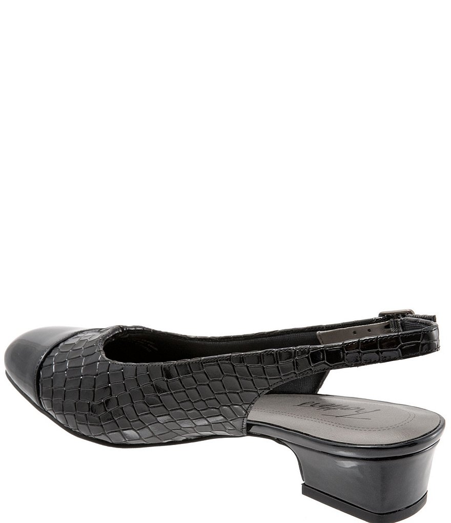 Trotters Dea Patent Croco Print Slingback Block Heel Pumps
