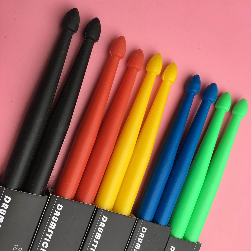 5 Pairs of Nylon Drumstick Drum Sticks Set Wood Tip Drumstick Percussion Lightweight (Yellow Red Green Blue Black)