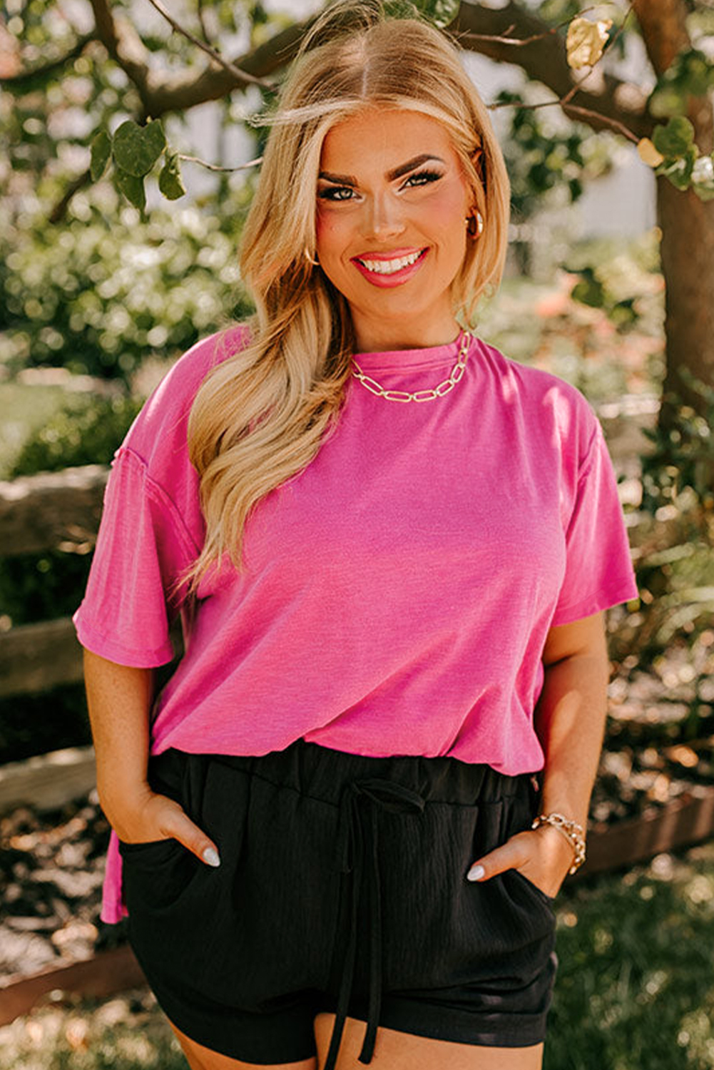 Rose Leopard Print V Neck Plus Size Tee