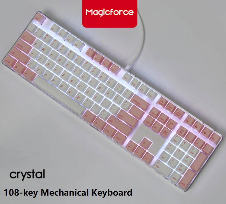 Qisan Magicforce N-key Rollover  Mechanical Keyboard Gaming Keyboard Cherry MX Brown  100% Full Size 108 Keys with White Backlight Case,PBT Keycaps