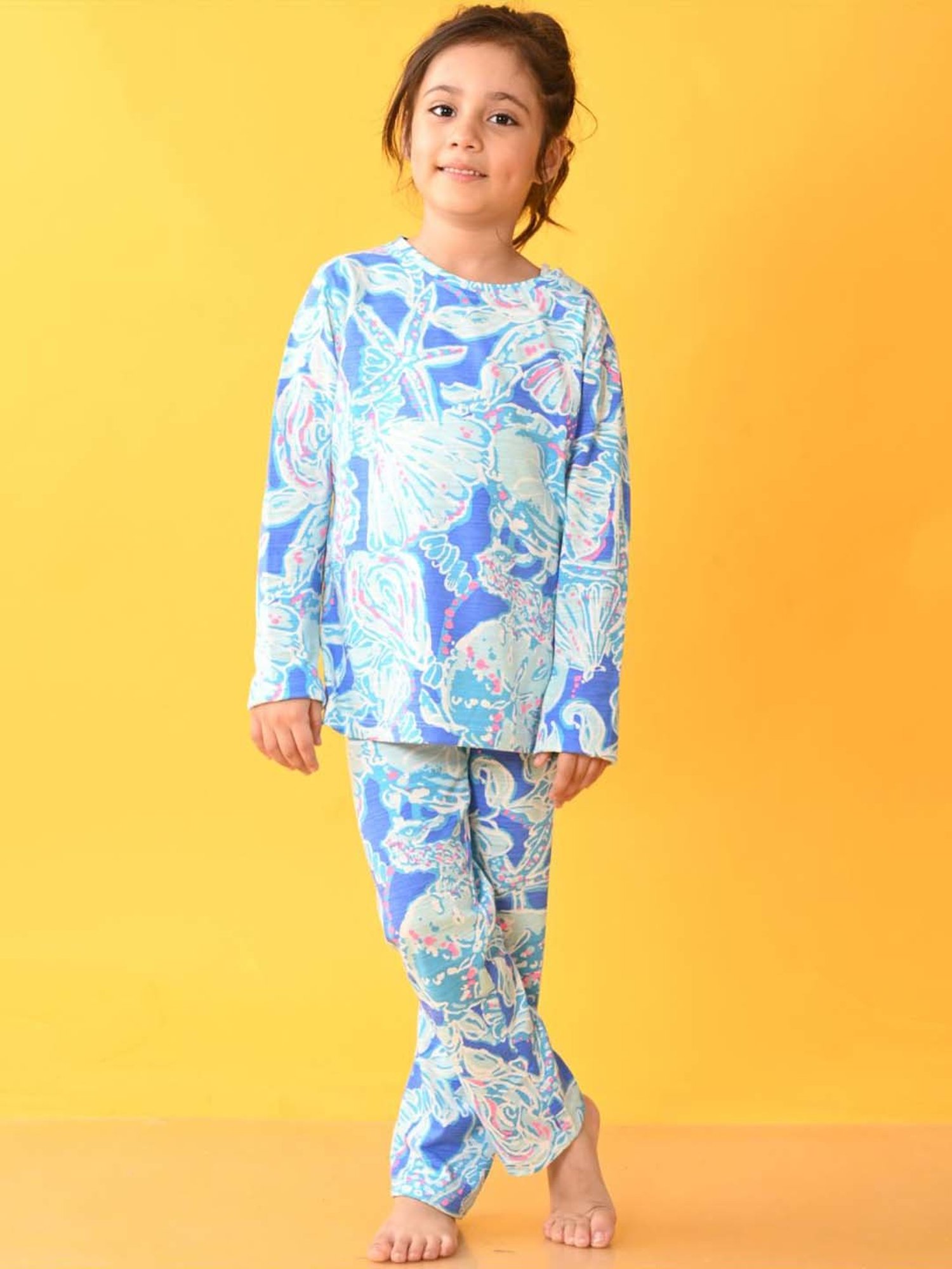 Anthrilo Kids Blue Cotton Printed Full Sleeves T-Shirt & Trouser